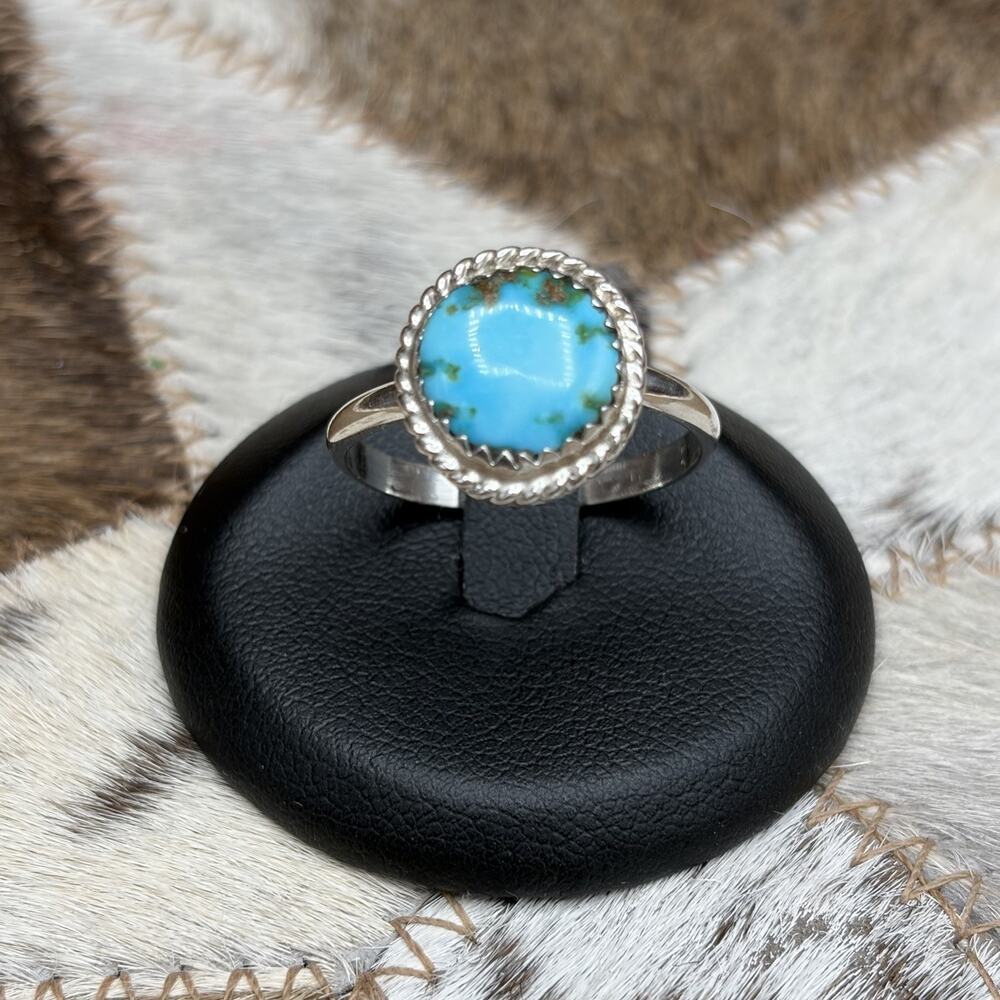 Native American Navajo Earl Tom Sterling Silver Turquoise Ring Contemporary 8.75